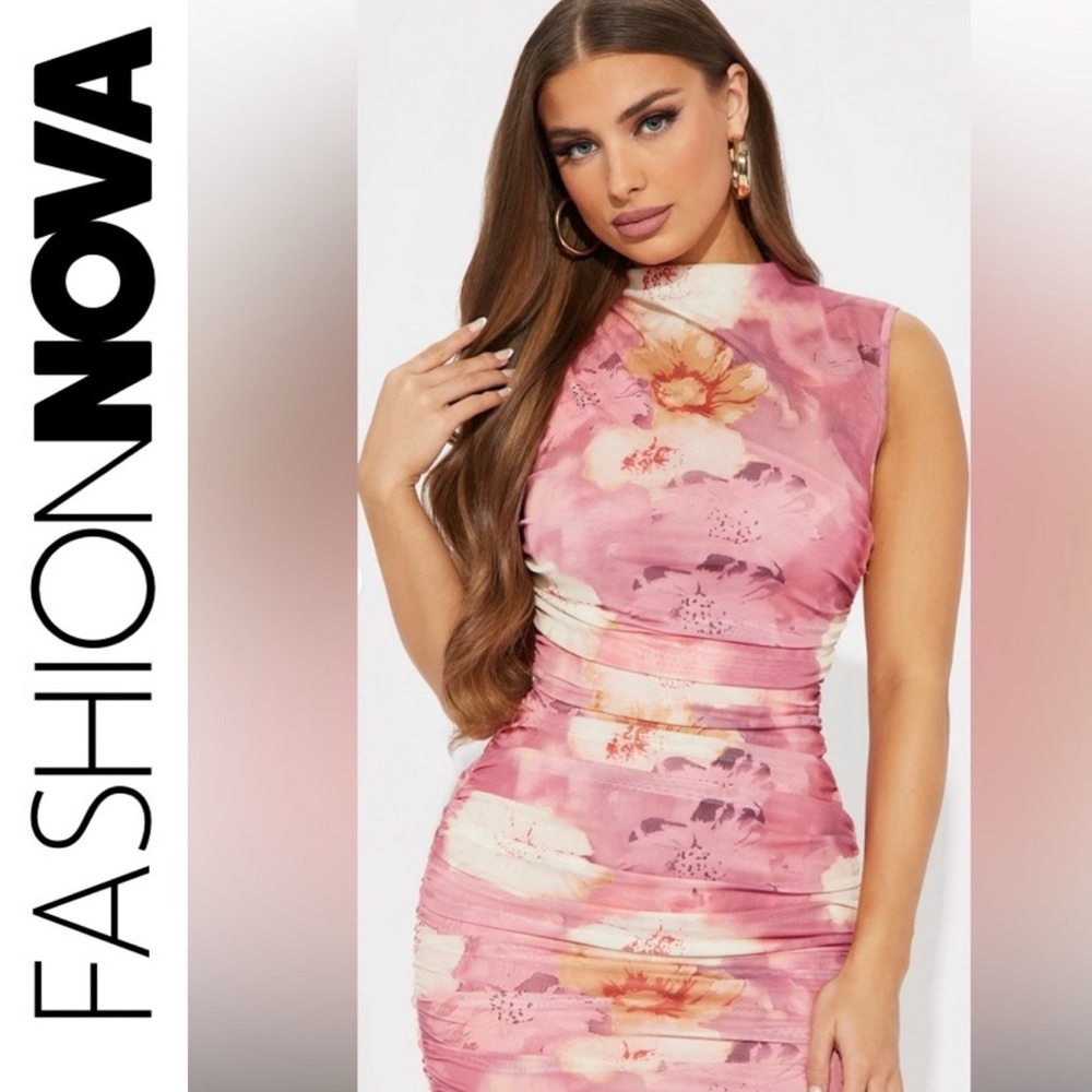Fashion Nova Blush and Peach Floral Mini Dress